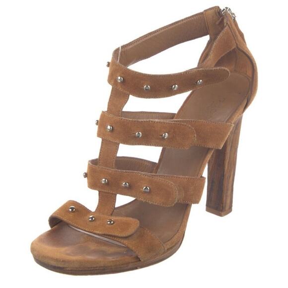 Authentic GUCCI Carmel Suede Studded Sigourney Sandals in Brown Size EU 37 - Picture 1 of 5